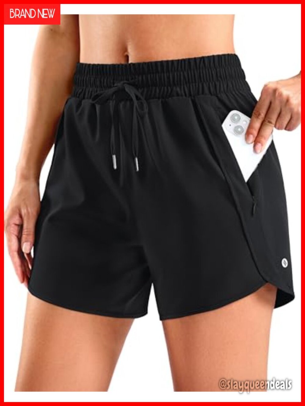 SANTINY Women's Athletic Running Shorts Zipper Pockets Drawstring Dolphin